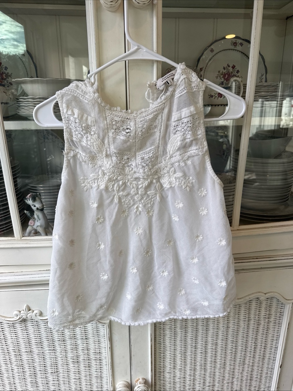 DOROTHEE SCHUMACHER Lace Embroidered Floral Top Blouse Sleeveless White 1 Xs